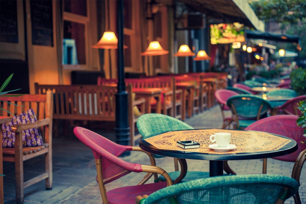 outside seating area at restaurant 